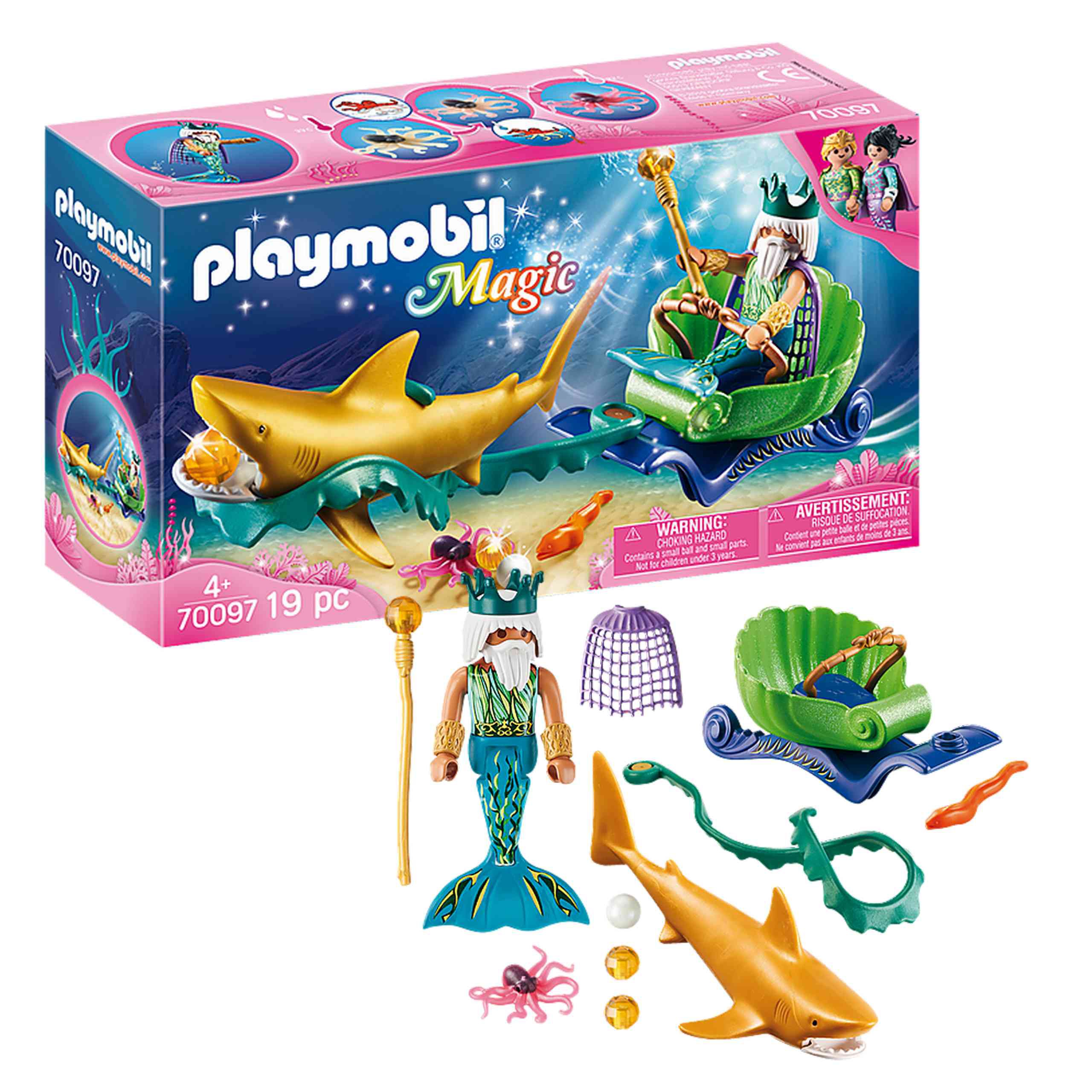 Playmobil Magic King Of The Sea With Shark Carriage Building Set 70097