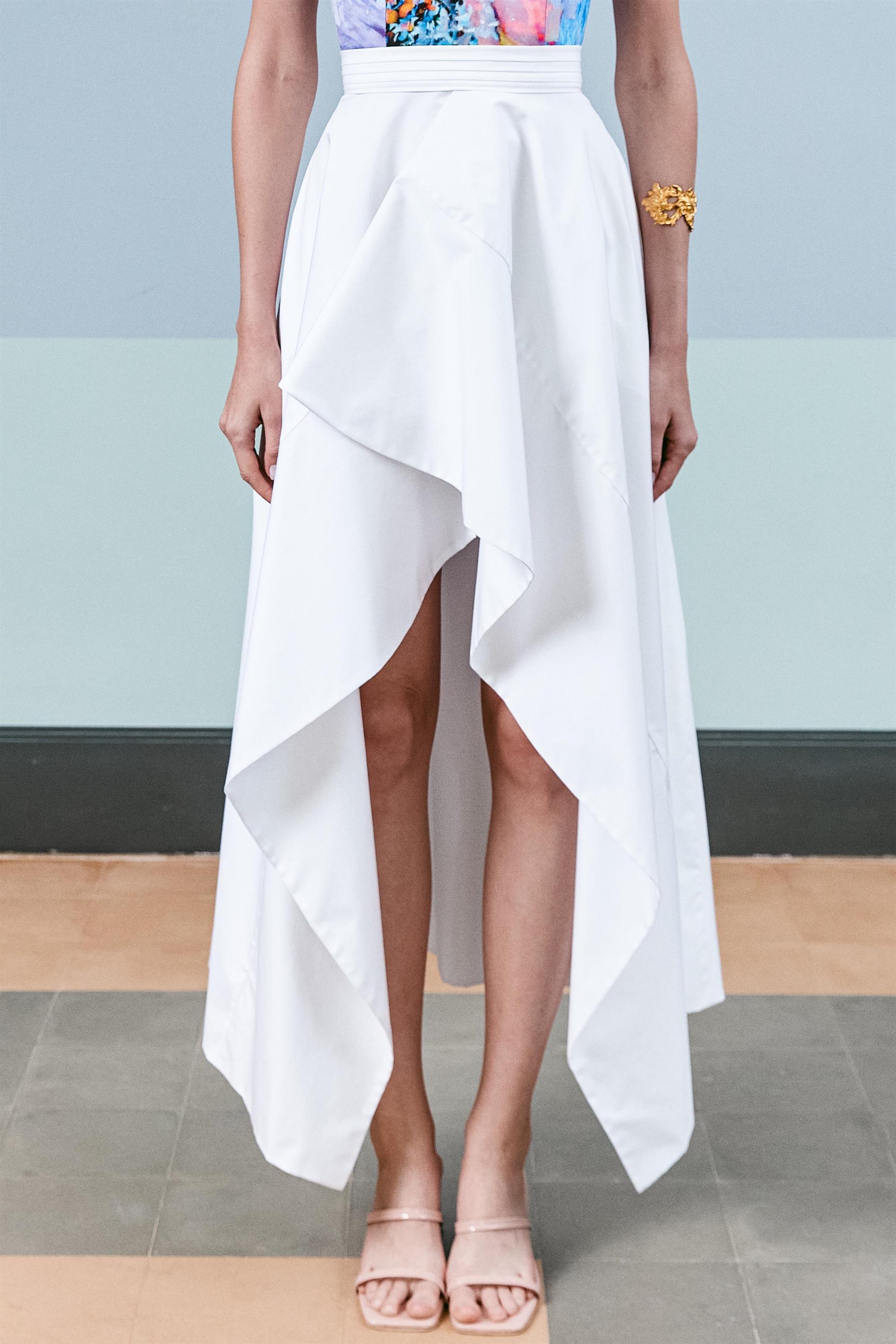 Asymmetrical cotton skirt with signature kl belt pleating Skirts Karoline Lang