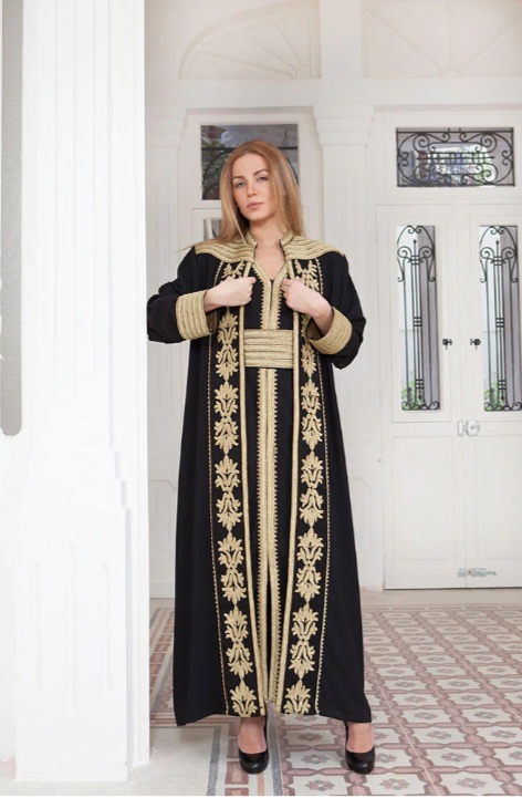 Black and gold abaya dress best sale