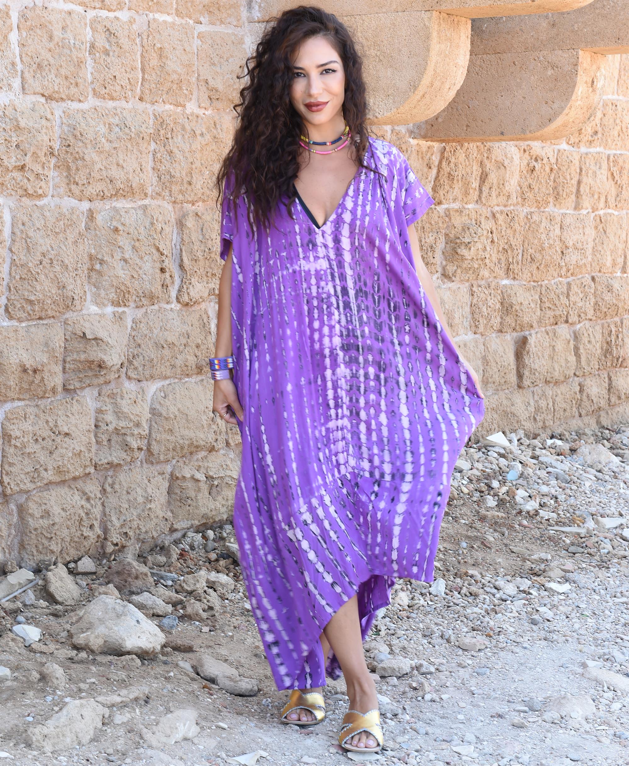 Purple and hot sale cream dress