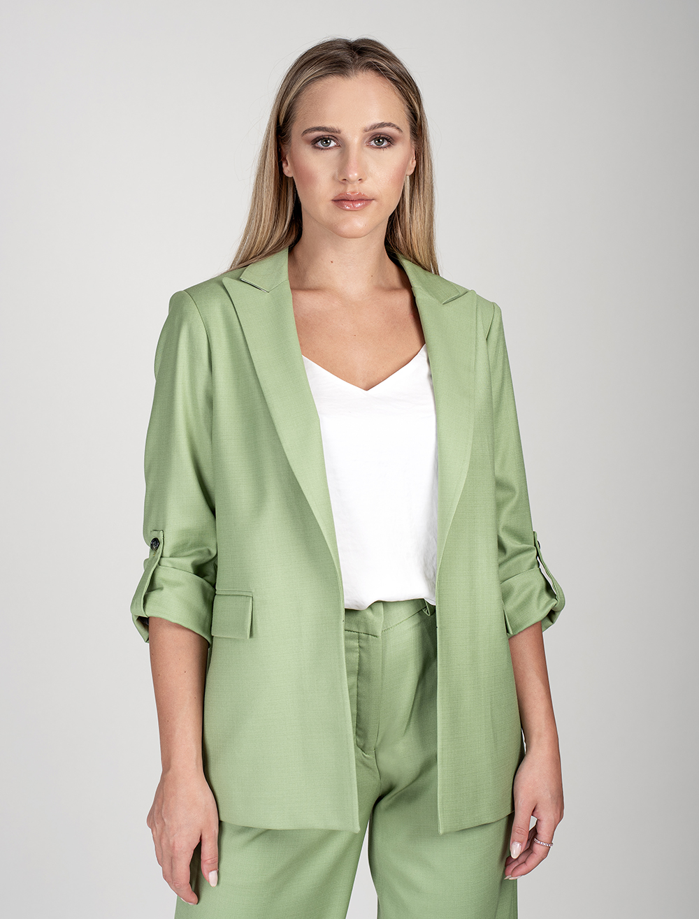 Pistachio Blazer with Rolled-up Sleeves - Blazers - Wear Zed