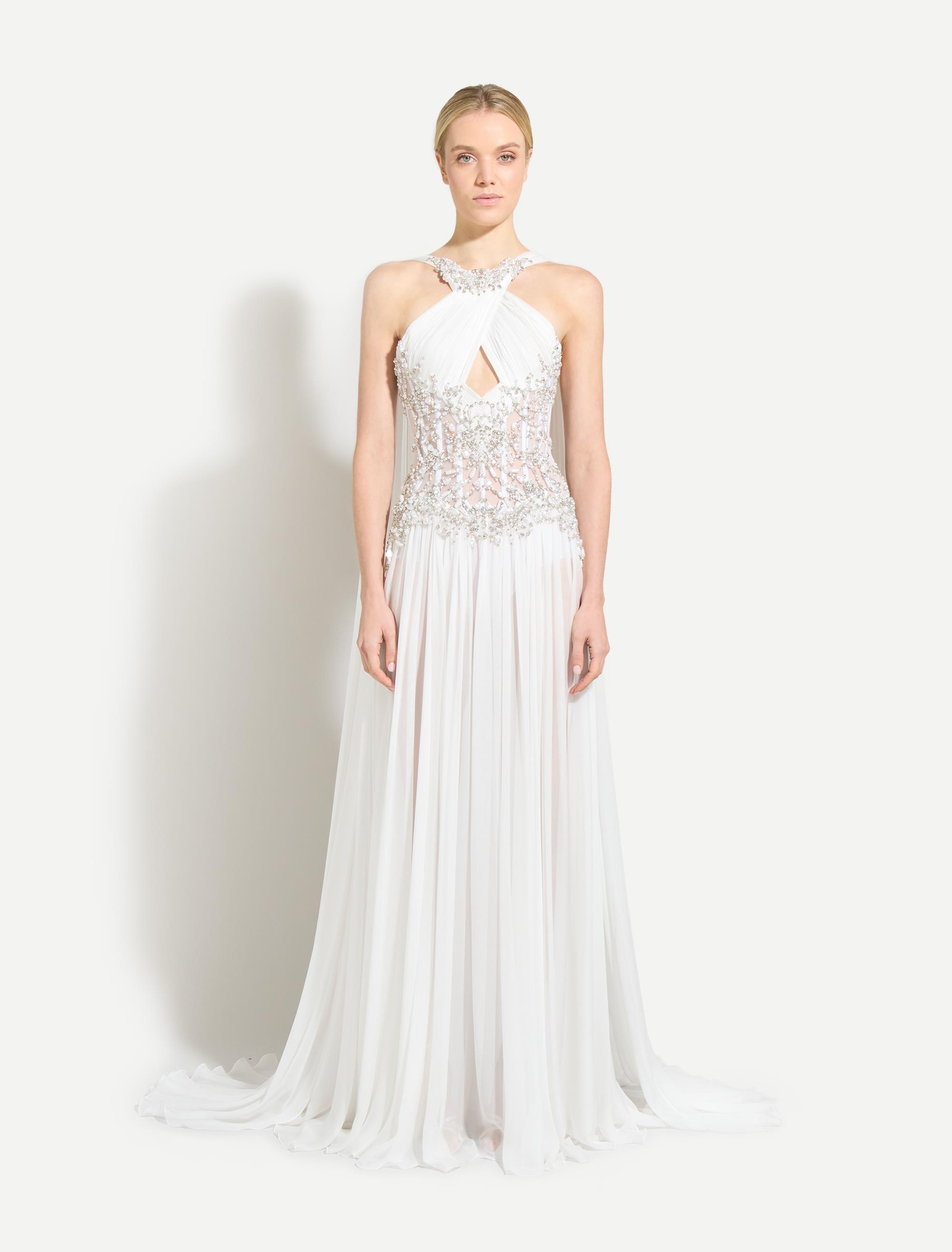beaded overlay dress Beaded Mesh Long Dress In Green Slate