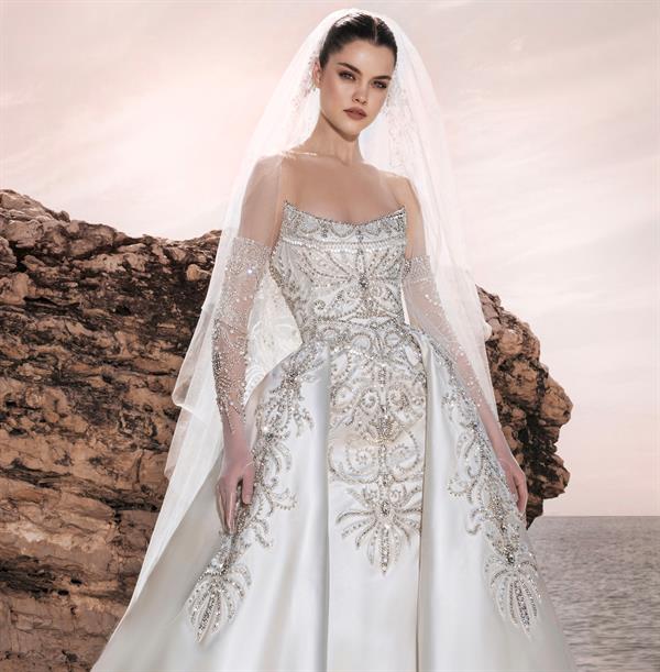 zuhair murad bead embroidered tea length dress